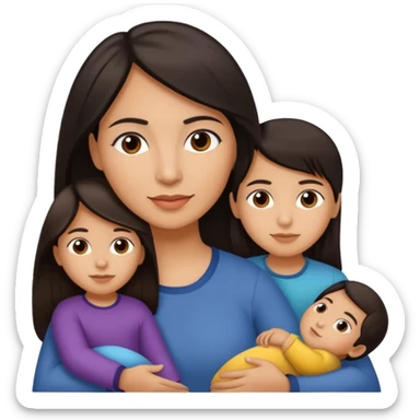 Hispanic mom with medium skin tone matching her children, long straight dark hair, single person sticker