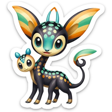 Colorful Exotic Striped Spotted Dotted dusted Glossy Shiny Meloetta-Vernid-Trico-Toothless-Kirby-Fakémon-creature-hybrid sticker