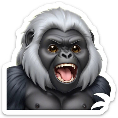 Cinematic Cute Yawning mountain Gorilla Portrait Emoji, Head tilted slightly with a dramatic, wide-open yawn, showcasing a formidable build with a silvery mane and drowsy, half-closed eyes, Simplified yet irresistibly adorable features, highly detailed, glowing with a soft, cozy jungle glow, high shine, relaxed yet expressive, stylized with a dash of whimsical primate charm, soft glowing outline, capturing the essence of a drowsy yet affectionate guardian that appears ready to stretch out for a nap! sticker