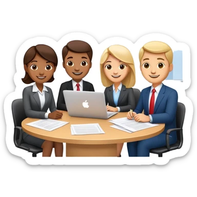 business executives sitting around a conference table with papers and laptops sticker
