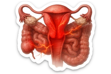 utero umano anatomico iperrealistico e intestino umano anatomico iperrealistico hanno in comune il dolore e l'infiammazione, rendi bene il collegamento tra i due organi doloranti sticker