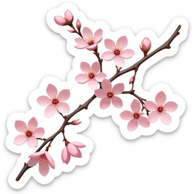 Cinematic Realistic Sakura Flowers on a Branch, depicted as delicate, soft pink blossoms gracefully adorning a slender, gently twisted branch, illuminated by subtle, warm natural light that accentuates their ethereal beauty and transient charm, poetic spring scene sticker