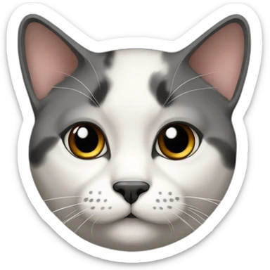 senior fat diluted calico cat, white chin, black nose, grey ears, grey and white sticker