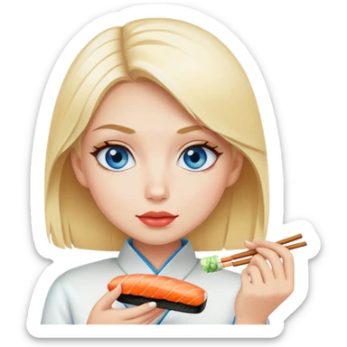A blonde blue eyed girl eating sushi  sticker