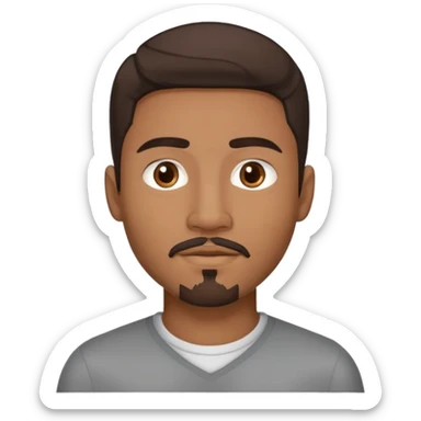 Young man with medium brown skin, mixed-race ethnicity, long dark brown hair with middle part, goatee, mustache, and medium brown eyes, head only sticker