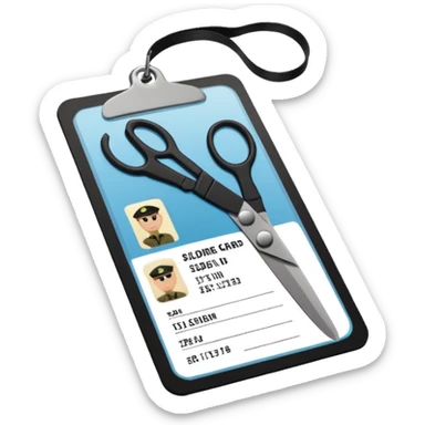 Floating black Scissors cutting in half an idf soldier ID card with a little chip in 2 parts sticker