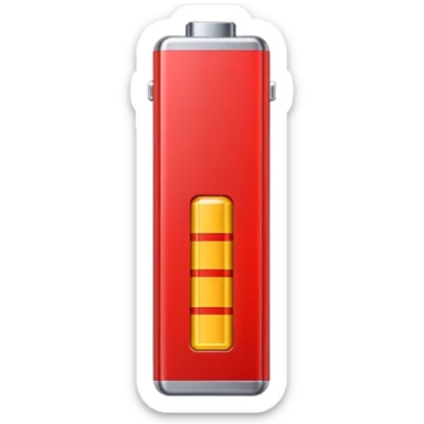iPhone-style emoji of a battery that is almost empty, with a small red bar at the end indicating low energy. Clean, minimal, glossy look, transparent background. sticker