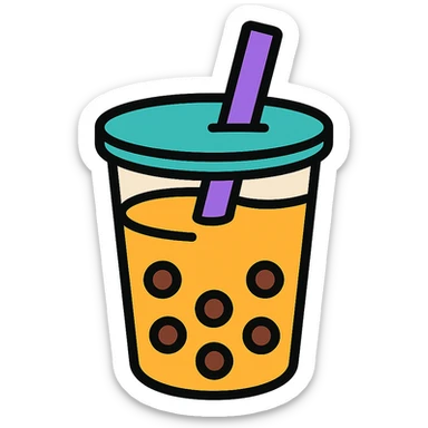 boba luba with purple straw, colorful icon style sticker