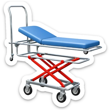 An open-back stretcher trolley being loaded into the ambulance bay.
 sticker