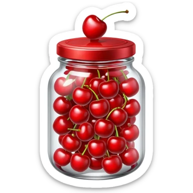 Realistic glass jar with silver metallic lid filled with maraschino cherries inside of it. sticker