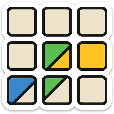 grid of square icons representing Galxe 3-stripe logo with three diagonal lines highlighted in different colors, rest of grid in neutral color sticker