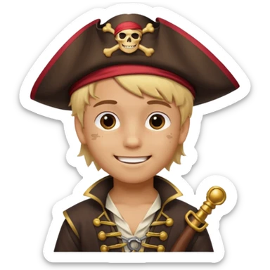 light brown hispanic boy with blond hair that is dressed as a pirate sticker
