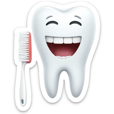 one white cheerful tooth holding a toothbrush in his hands sticker