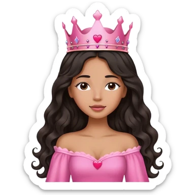 Very tanned princess, with long black wavy hair and a crown, a pink princess Outfit. In love with hearts. With Closed Eyes. sticker