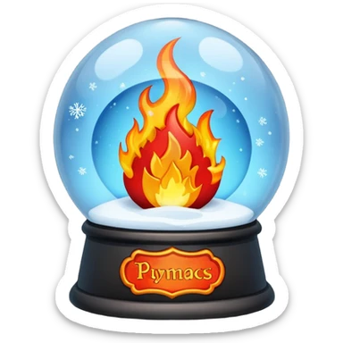 Can you make a snow globe emoji with a flame in it, gothic style, I want it to say pyromaniacs as a plaque  sticker