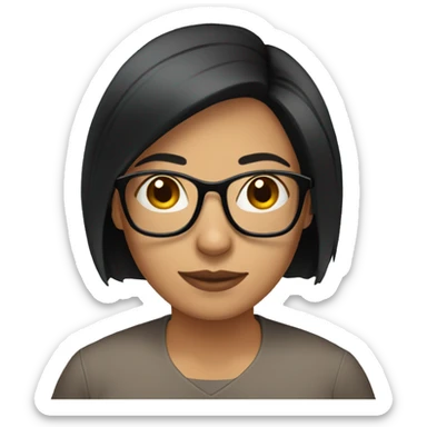 Hispanic woman with short straight black hair to her shoulders and glasses sticker