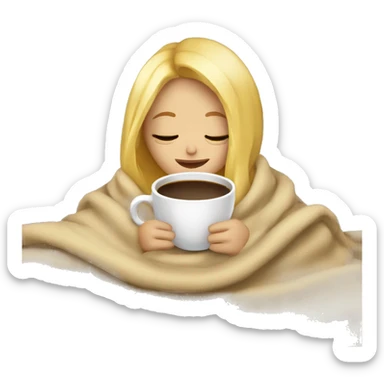 girl inside a blanket sipping coffee eyes closed blonde hair sticker