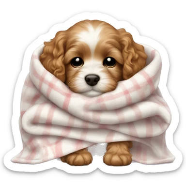 Cavapoo puppy sleeping with a blanket sticker