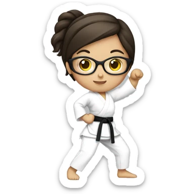 A brunette girl with reading glasses practicing karate sticker