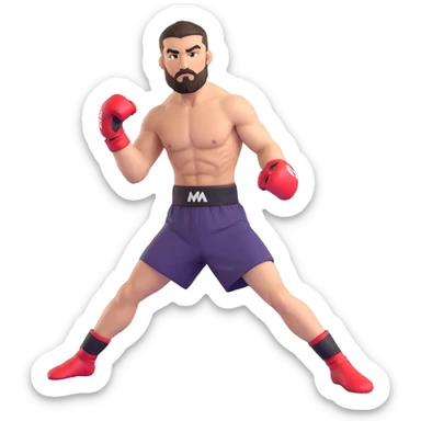 Ilia Topuria MMA fighter in fighting stance, gloves on, short beard, determined look sticker