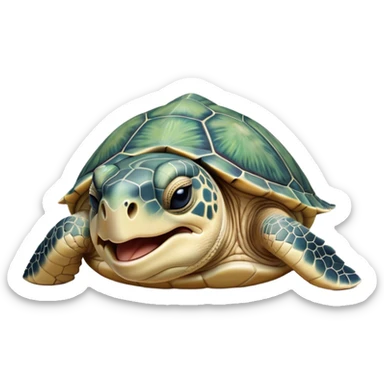 Cinematic Realistic Cute Yawning Sea Turtle Portrait Emoji, Head tilted slightly with a dramatic, wide-open yawn, showcasing a soft, textured shell and a tender, aged face with half-closed, drowsy eyes, rendered with natural shadows and delicate detail; high shine, relaxed yet expressive, styled with a dash of oceanic charm, soft glowing outline, capturing the essence of a sleepy yet affectionate sea turtle that appears ready to stretch out and drift into a peaceful nap! sticker