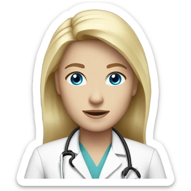 Blonde haired blue eyed female doctor with white coat sticker
