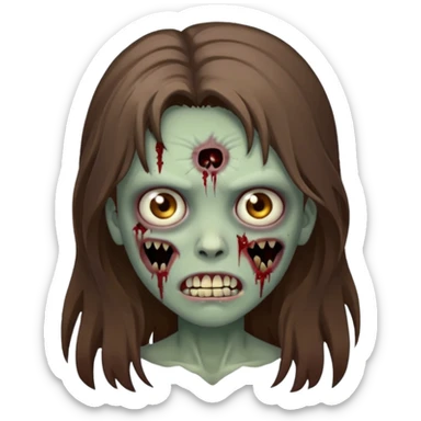 Girl zombie with brown long hair with teeth and serious face  sticker