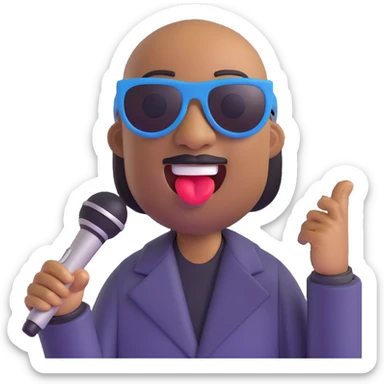 Stevie Wonder emoji, singing with a microphone, sunglasses, joyful expression sticker