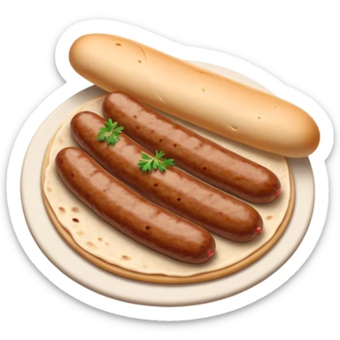 Cevapi Cinematic Realistic Cevapi Dish Emoji, depicted as modest, short, skinless sausages served with traditional flat bread, rendered with realistic textures and rustic, inviting lighting. sticker