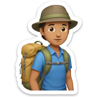 memoji face iphone: men, a solo hiker with carrying a few items sticker