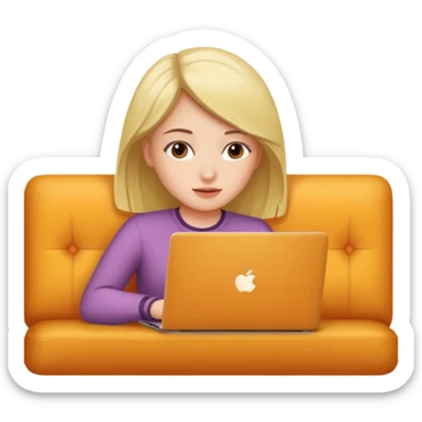 A girl is working with a laptop while lying on the sofa sticker