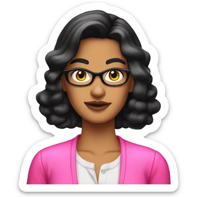 Tanned woman with long black hair dressed in Y2K preppy hair, makeup, and neon attire sticker