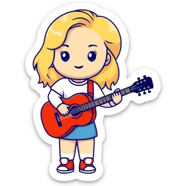 Cute cartoon blonde singer with guitar, inspired by Sabrina Carpenter sticker