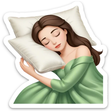 sleeping beauty brunette shoulder length hair white girl with silk pillow sticker