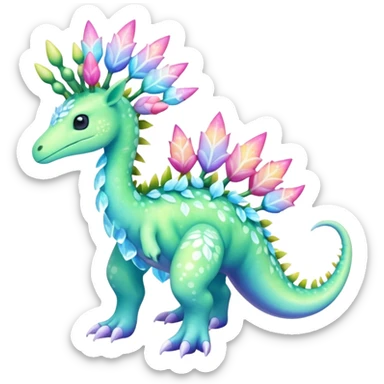 Shiny Exotic Colorful Meganium-Amaura-Aurorus-Fakémon-hybrid-creature (full body)  sticker