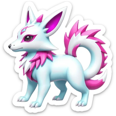 Neon glowing sparkly glittery White and magenta cyperpunk futuristic feral Zangoose-Manectric-Luxray-Umbreon-Vaporeon-Amaura-Electrike-fusion-creature  sticker