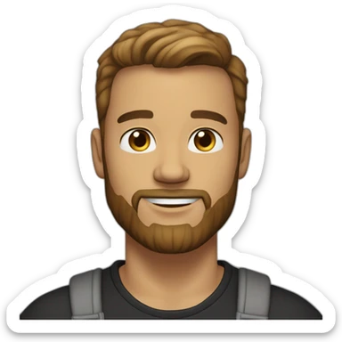 light brown male, faded hair, good beard, white teeth, black t shirt approximately 32 years old, good beard, chest up, confident sticker
