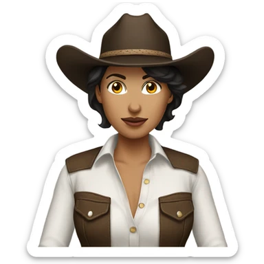 Dark Brunette short hair cowgirl white sticker