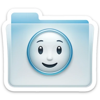 A simple emoji-style icon of a transparent white plastic folder, minimal and clean, with rounded corners, subtle translucency, soft shading, and a small self-care documents symbol on the front sticker