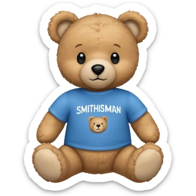 teddy bear wearing a blue tshirt that says smithsonian sticker