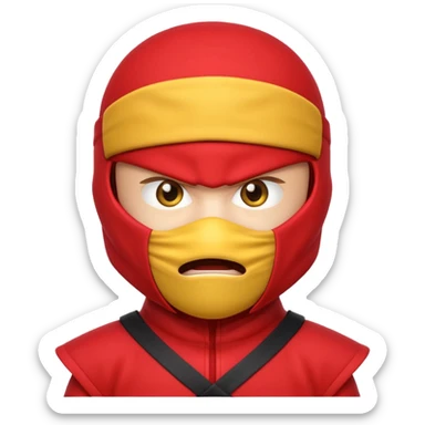 angry ninja face emoji, classic yellow emoji face, mouth fully covered by red ninja uniform, only eyes visible sticker