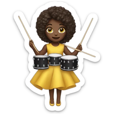 cute girl drummer dark skin yellow dress sticker