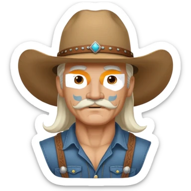muscular tattooed and mustached cowboy long white hair  sticker