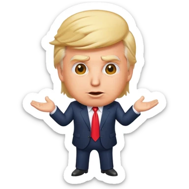Donald Trump as a playful emoji character, recognizable hairstyle, suit, and expressive face sticker