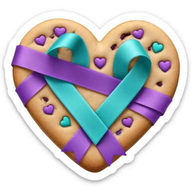 Purple teal Suicide awareness ribbon, heart cookie sticker