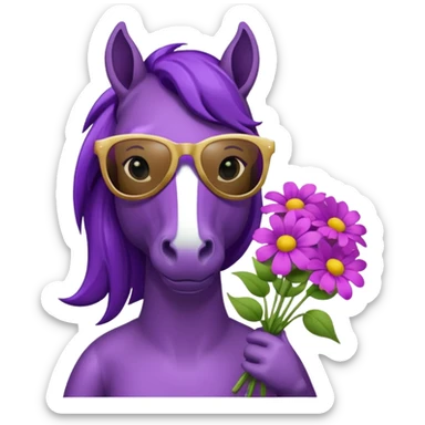 Purple horse wearing sunglasses and holding flower bouquet
 sticker