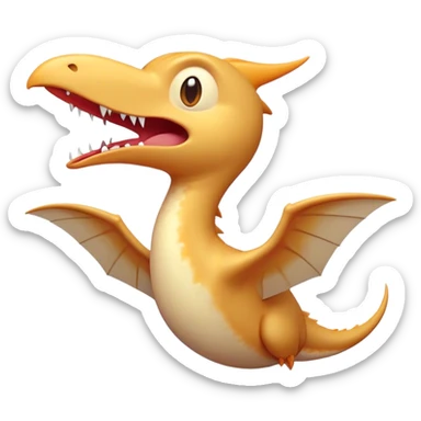 Cinematic Cute Yawning Pterodactyl Portrait Emoji, Head tilted slightly with a dramatic, wide-open yawn, showcasing a slender, gracefully curved body with softly drooping wings and sleepy, half-closed eyes, Simplified yet irresistibly cute features, highly detailed, glowing with a soft, cozy aerial glow, high shine, relaxed yet expressive, stylized with a dash of whimsical flight charm, soft glowing outline, capturing the essence of a drowsy yet affectionate Pterodactyl that appears ready to stretch and yawn its way out of the screen! sticker