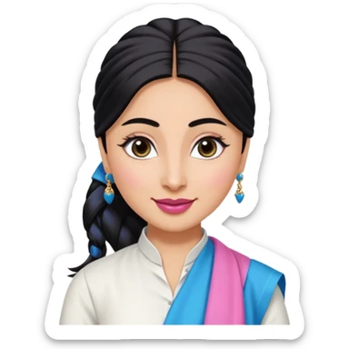 generate a pretty bratz emoji that looks like Kareena Kapoor's Geet character. 
Make her wear a white shirt with a colorful blue-pink dupatta wrapped around her neck. smiling big. Black hair tied into a side part ponytail

She should look like Kareena Kapoor sticker