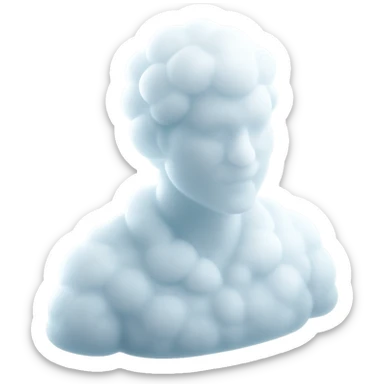 person looking straight, shoulders up, fully composed of white fluffy convex clouds, matte glass style, volumetric and soft clouds, no background sticker
