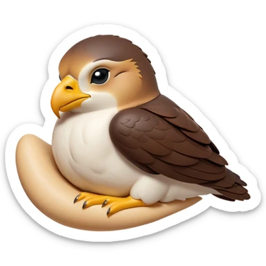 Meme-Worthy Cute Sleeping Falcon Portrait Emoji, Head resting peacefully with a contented smile, showcasing a streamlined, powerful form with eyes gently closed in serene slumber and a subtly curved beak, Simplified yet adorably endearing features, highly detailed, glowing with a soft, drowsy light, high shine, relaxed and utterly lovable, stylized with an air of playful laziness, soft glowing outline, capturing the essence of a sleeping falcon that feels destined to become the next viral icon of adorable rest! sticker